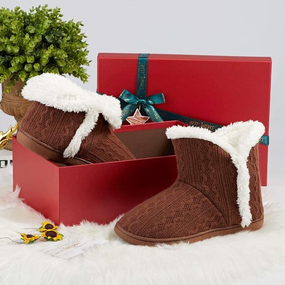 Women's Light Brown Winter Warm Fluffy Fur Lined Plush Bootie Slippers Shoes - Picture 7 of 7